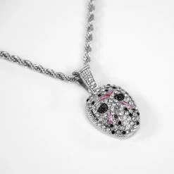 Silver Hockey Mask Pendant With 3mm Rope Chain Necklace