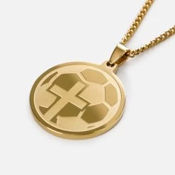 Soccer Faith Cross Pendant With Chain Kids Necklace - Gold Plated Stainless Steel