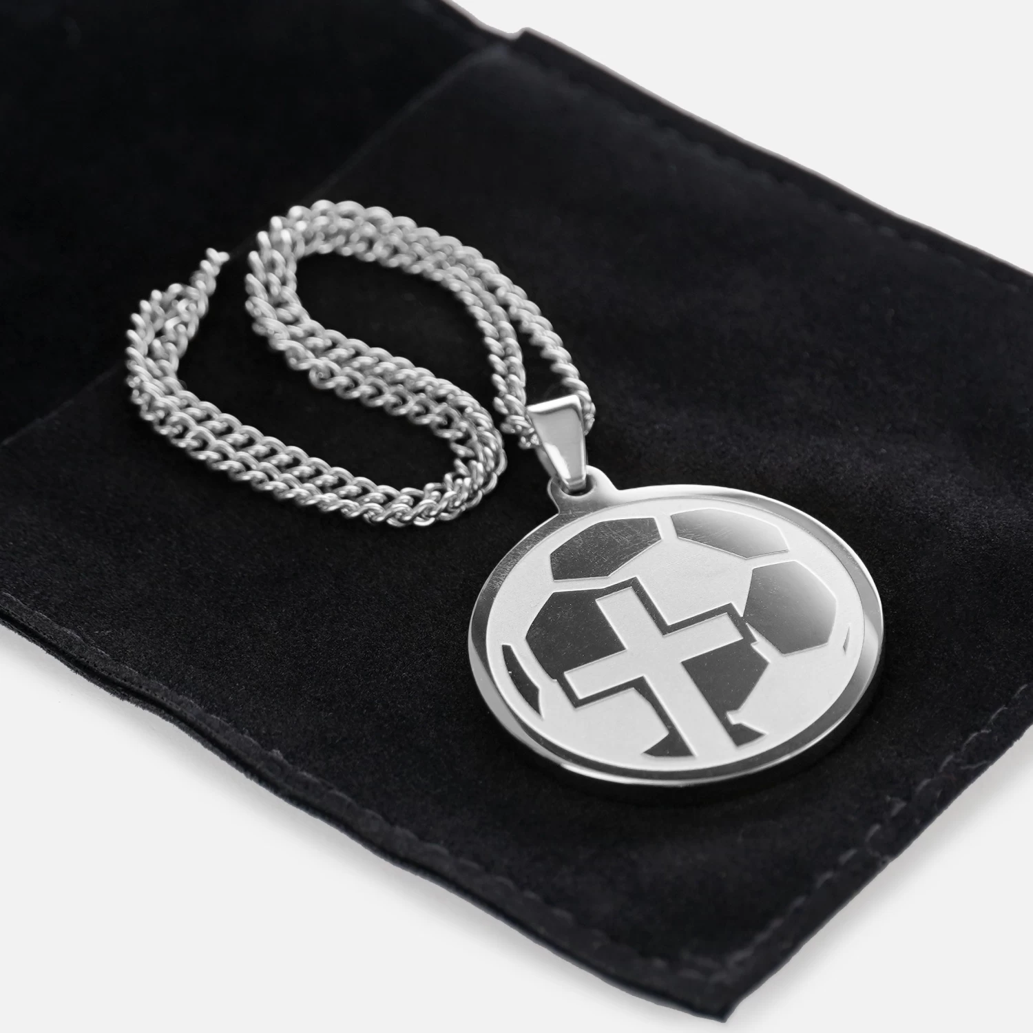 Soccer Faith Cross Pendant With Chain Necklace - Stainless Steel - Image 3