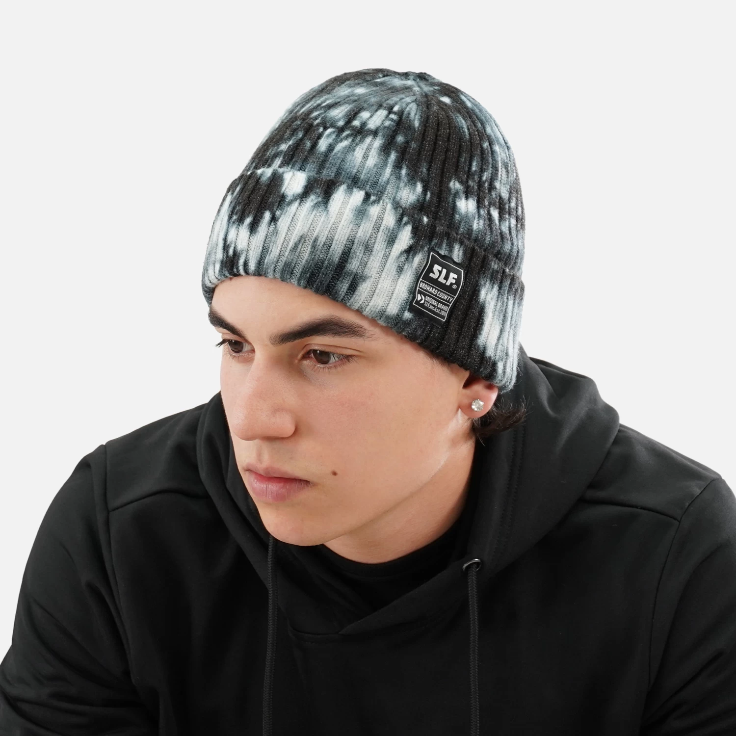 Tie Dye Black Knit Beanie - Image 2