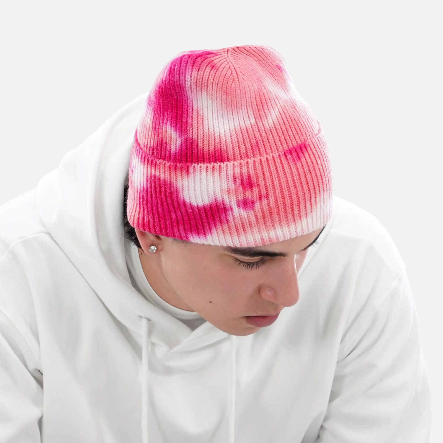 Tie Dye Coral Pink Knit Beanie - Image 2