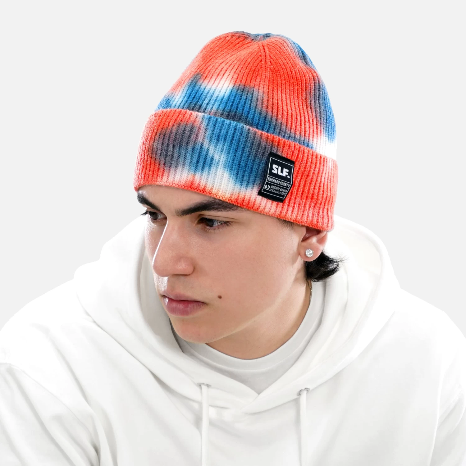 Tie Dye Orange Blue Knit Beanie - Image 2
