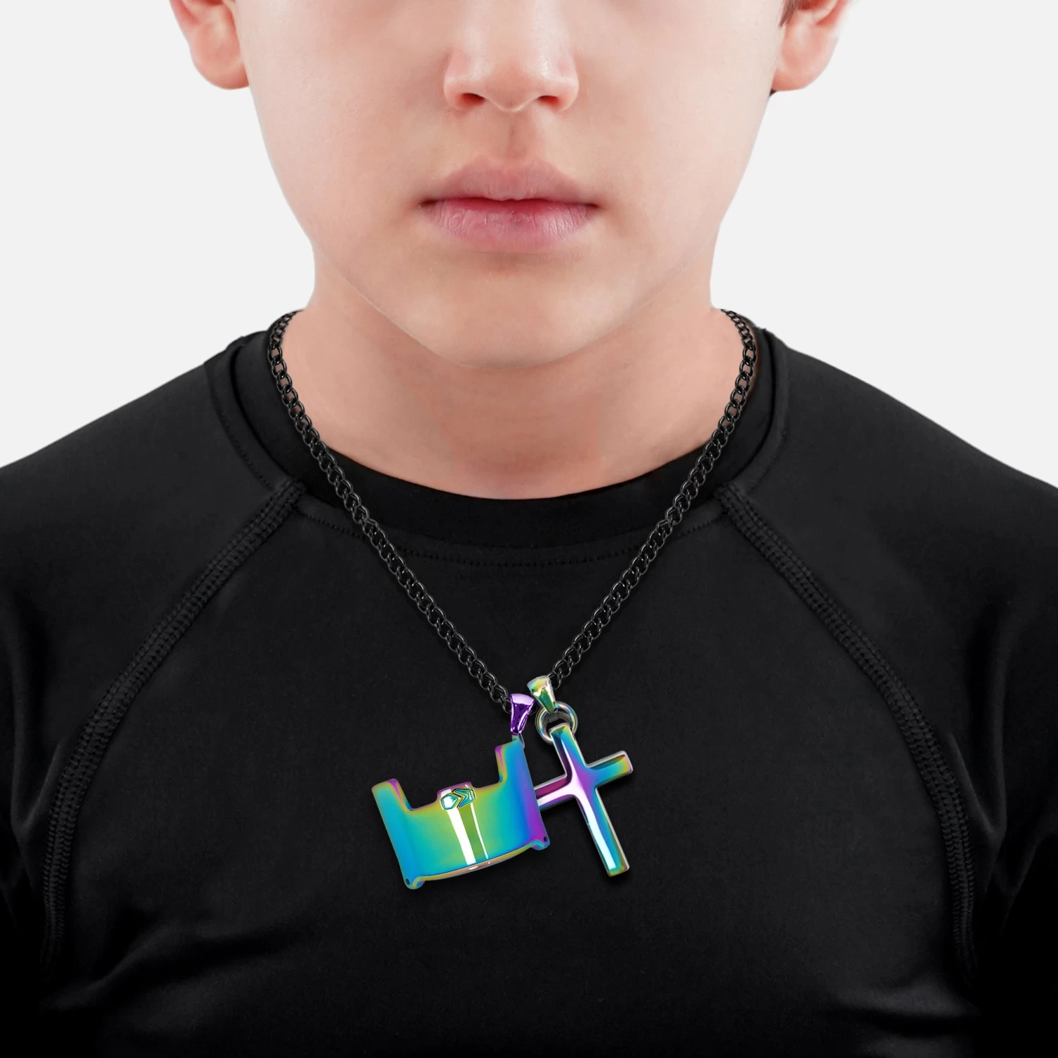 Visor & Cross Pendant With Chain Kids Necklace - Borealis Stainless Steel - Image 2