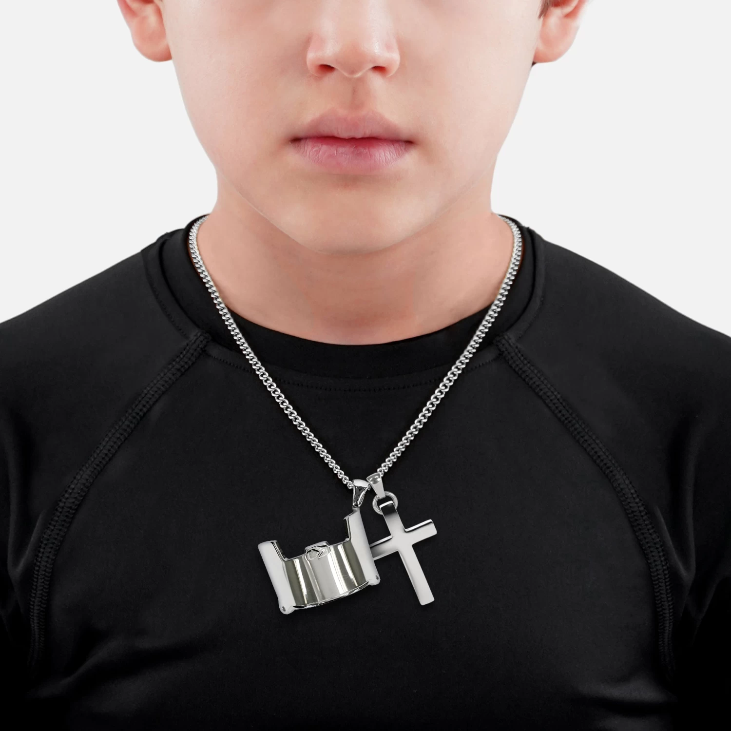 Visor & Cross Pendant With Chain Kids Necklace - Stainless Steel - Image 2