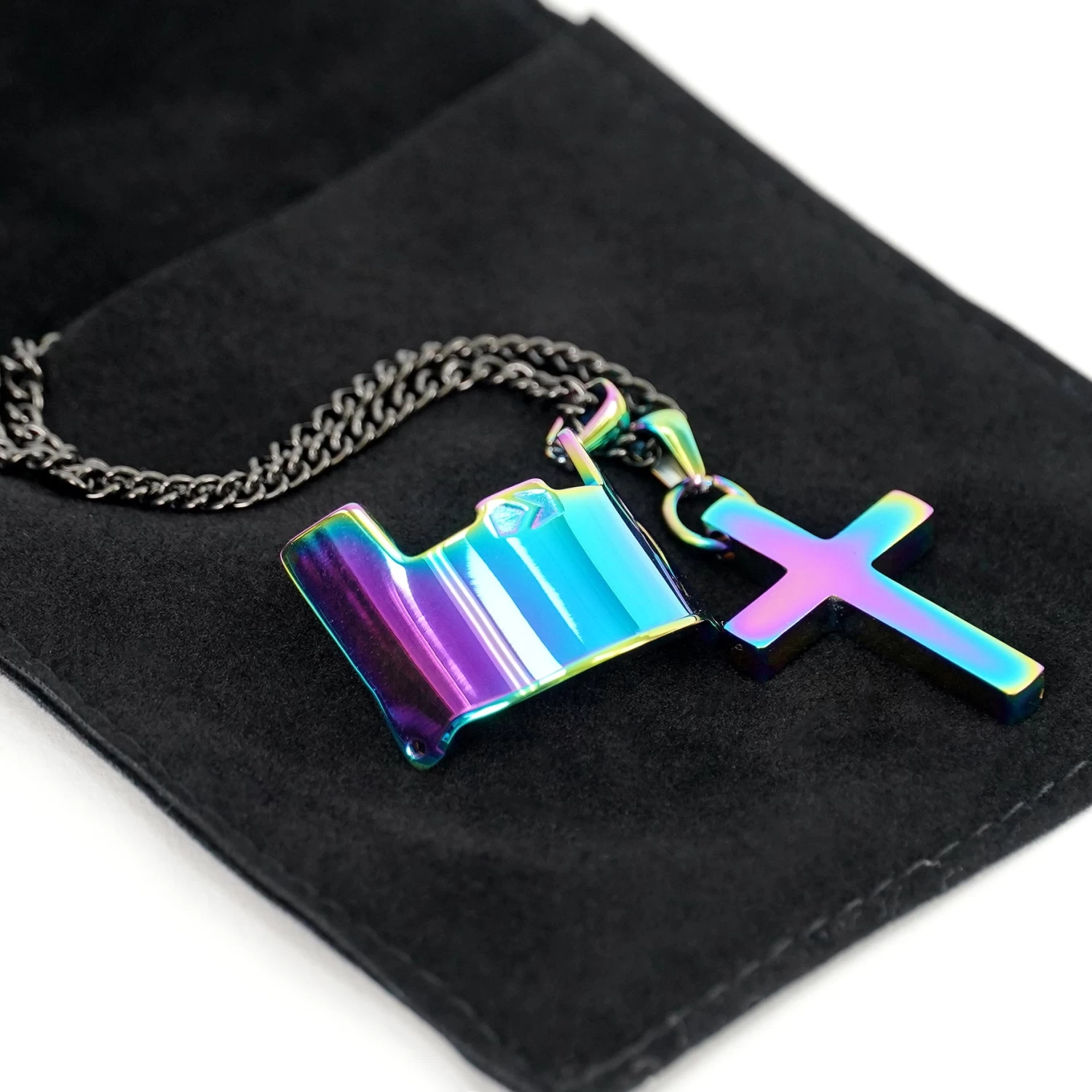 Visor & Cross Pendant With Chain Kids Necklace - Borealis Stainless Steel - Image 3
