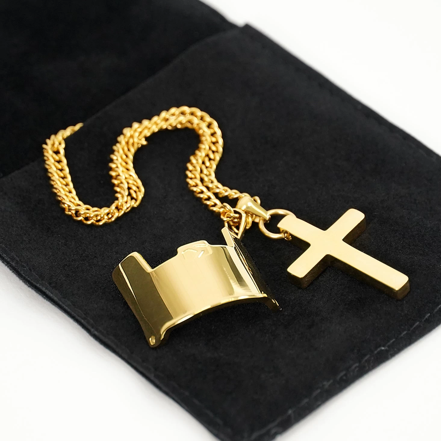Visor & Cross Pendant With Chain Necklace - Gold Plated Stainless Steel - Image 3