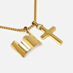 Visor & Cross Pendant With Chain Kids Necklace - Gold Plated Stainless Steel
