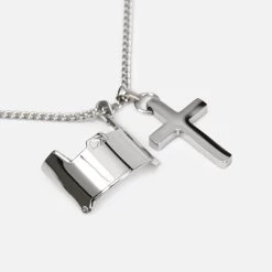Visor & Cross Pendant With Chain Kids Necklace - Stainless Steel