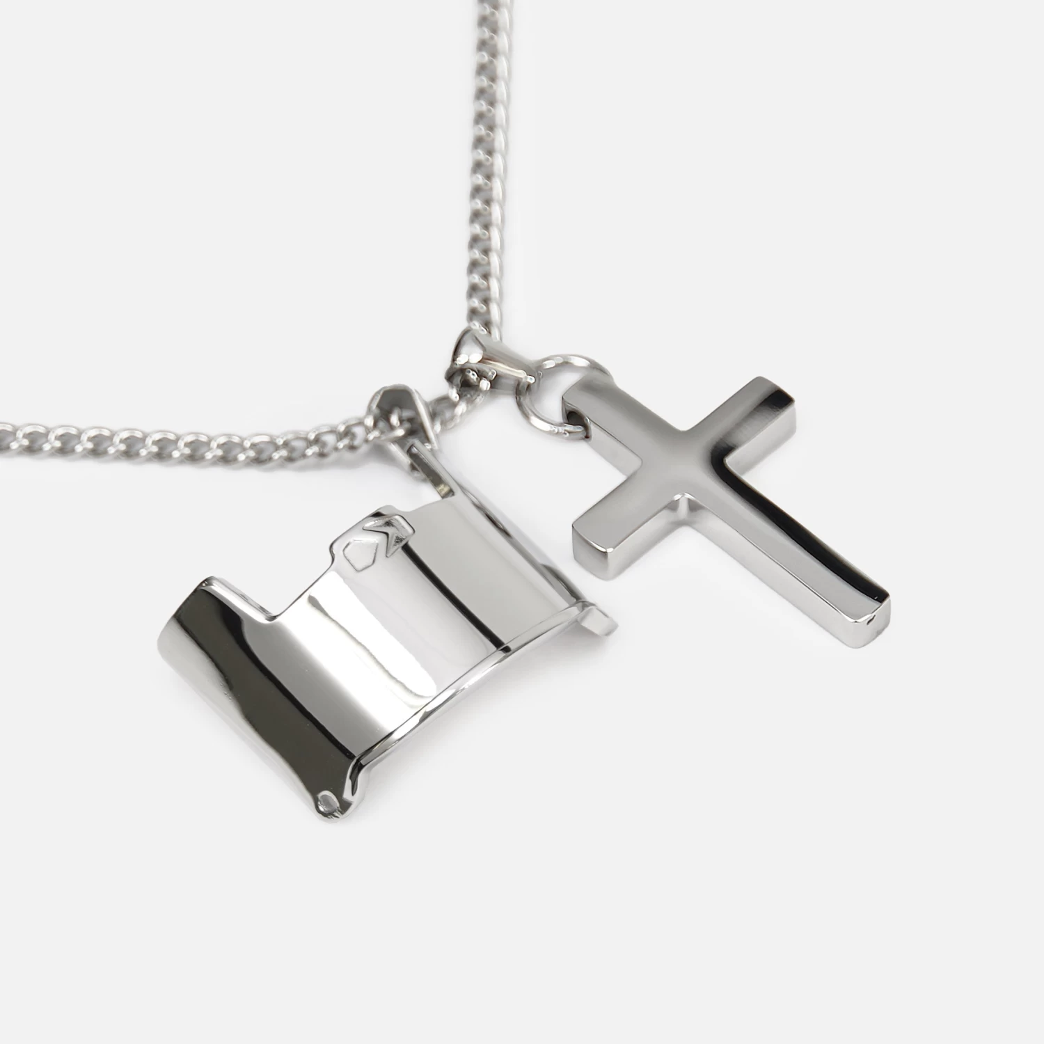 Visor & Cross Pendant With Chain Kids Necklace - Stainless Steel