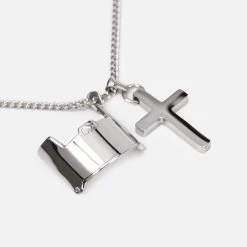 Visor & Cross Pendant With Chain Necklace - Stainless Steel