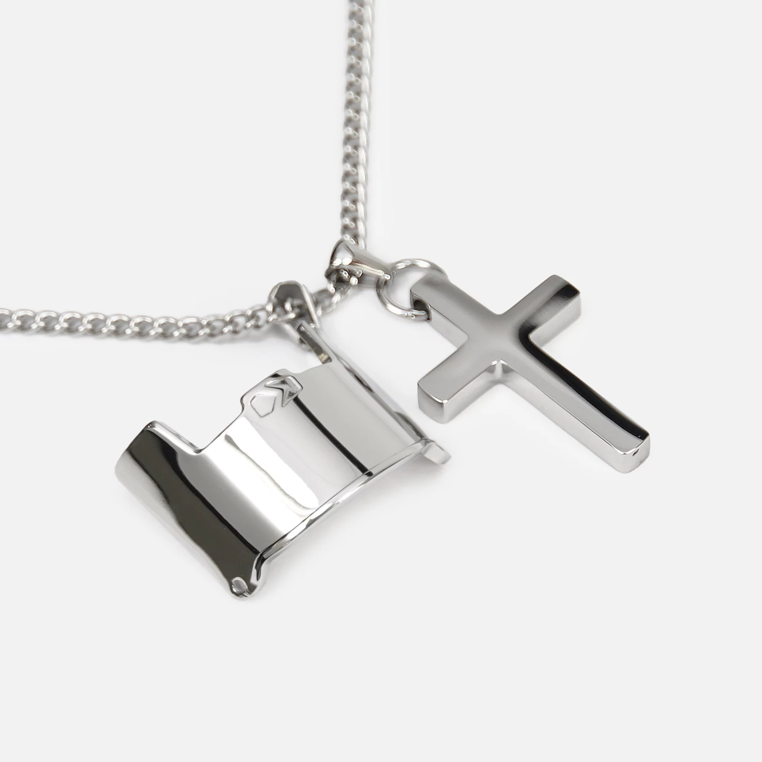 Visor & Cross Pendant With Chain Necklace - Stainless Steel