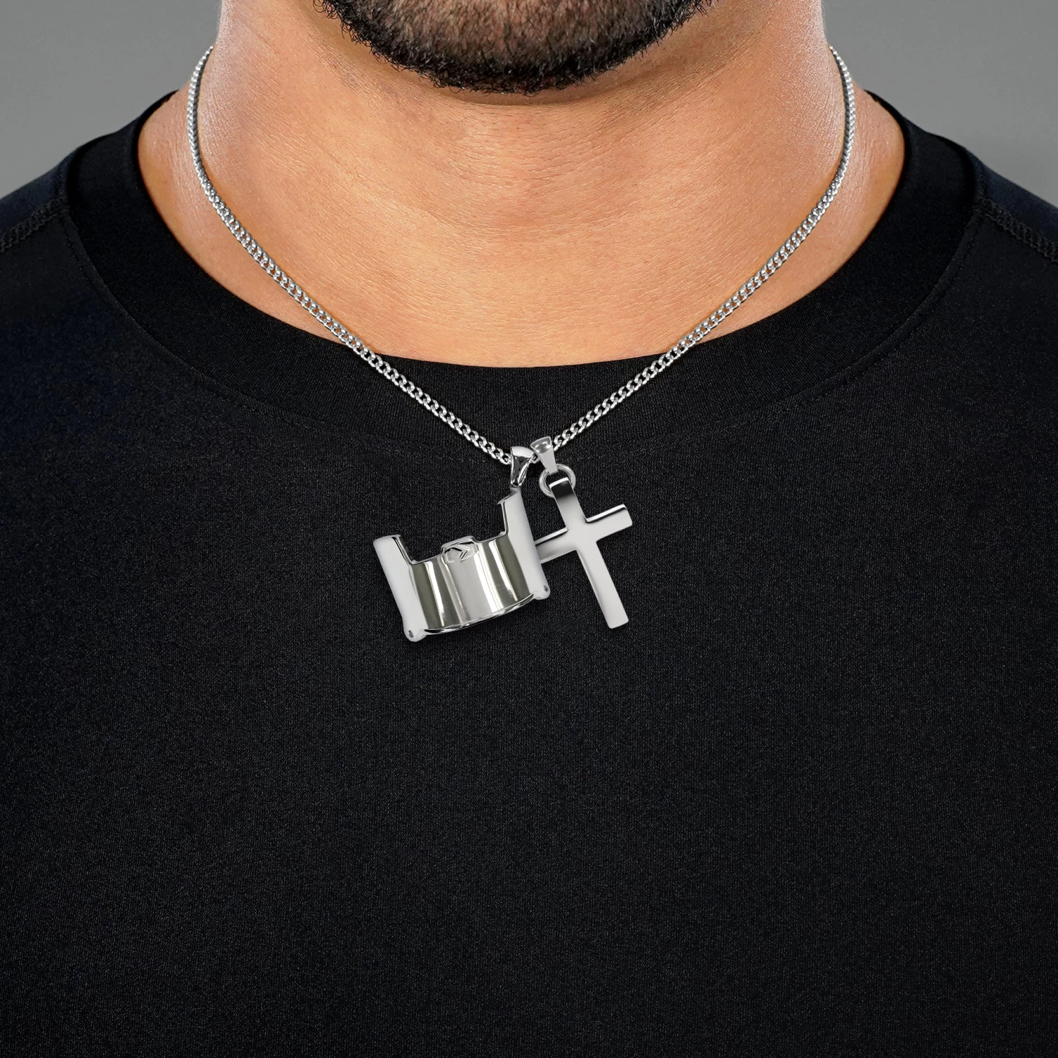 Visor & Cross Pendant With Chain Necklace - Stainless Steel - Image 2